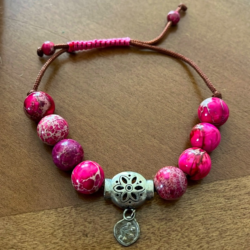 Silpada bracelet, bright pink stones sterling silver